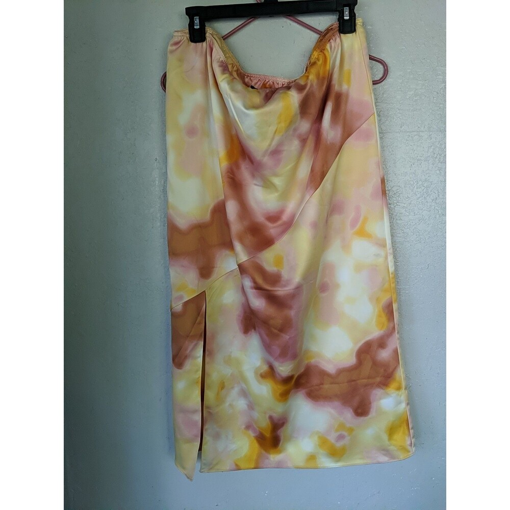 Tie Dye Midi Skirt XL Orange Golden Slit Festival Boho Fairy Rave Indie Whimsy